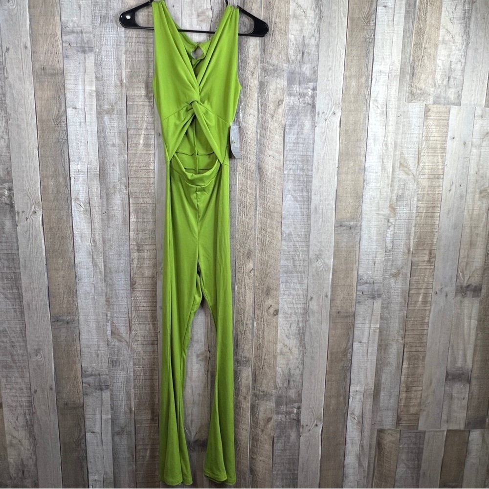 J for Justify Size Small Flare Leg Ribbed Twisted Front w/Belly Cutout Jumpsuit